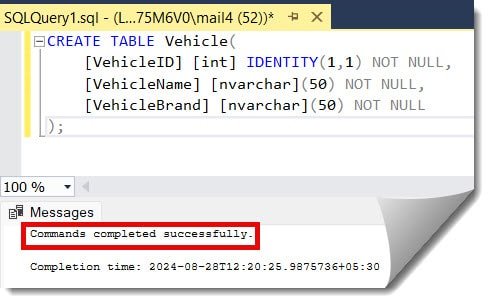 How to create a table with identity column in SQL Server