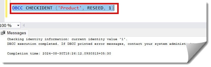 How to reset identity column value in SQL Server