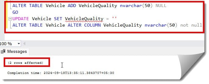 Add a column to a table sql server with default value