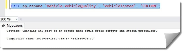 change column name in sql server query