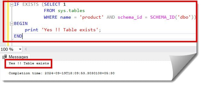 check if the table exists in sql server