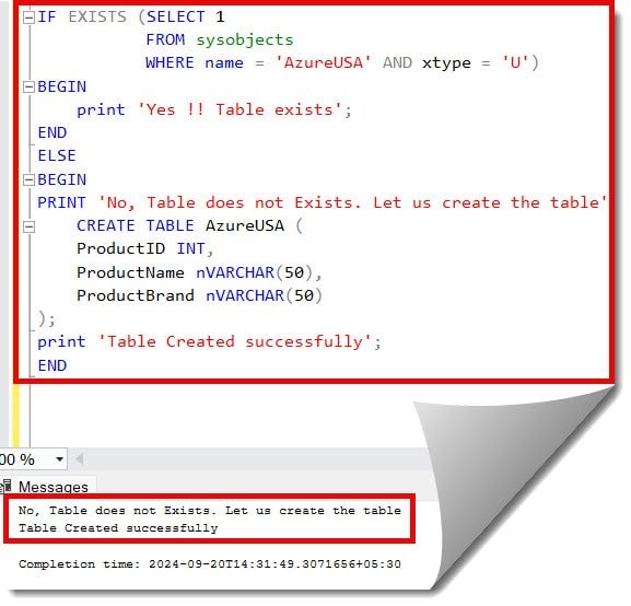 create a table if not exists sql server 2019