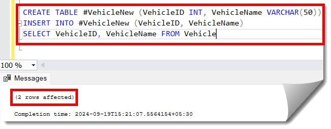 create and insert temp table sql server