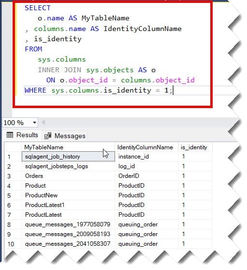 check identity column in sql server