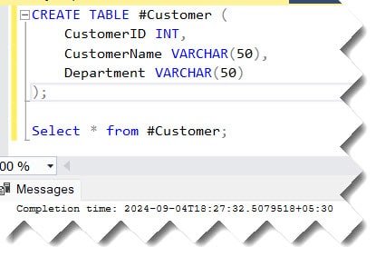 how to create temp table in sql server