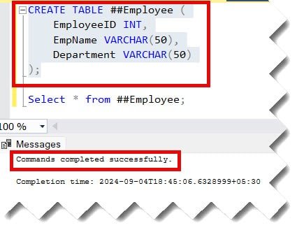 how to create temp table sql server