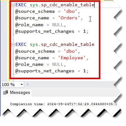 how to enable cdc for a table in sql server