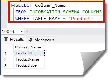 how to find column name in table in  sql server