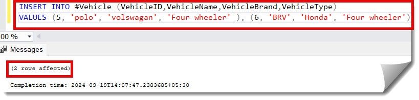 Insert values into temp table in sql server