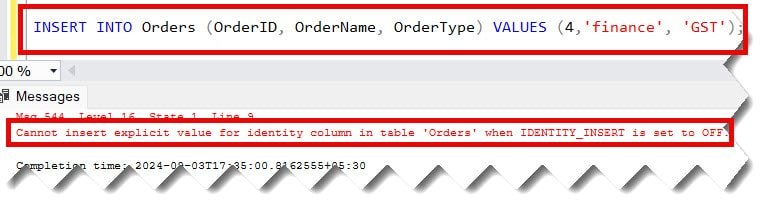 how to off the identity column in sql server