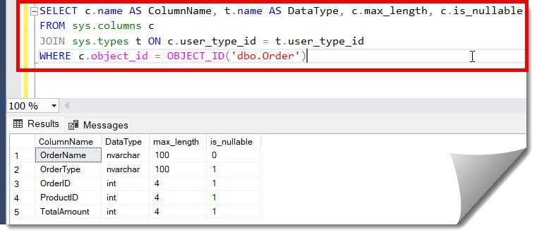 table description in sql server