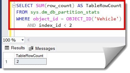 Get table row count in sql server