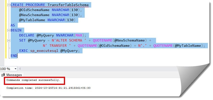 change schema of table sql server