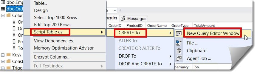 duplicate table sql server management studio