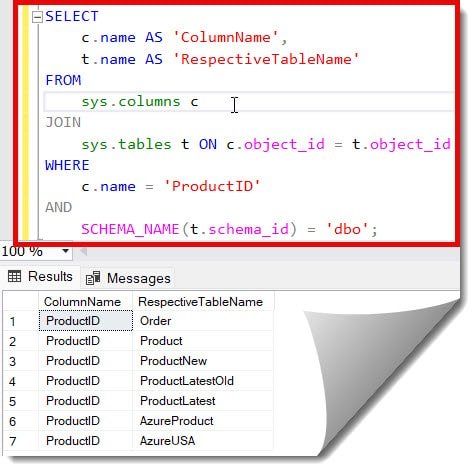 find table with column name sql server