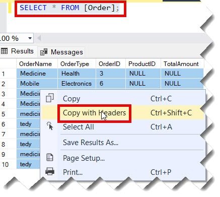 how to export data from sql server table to csv file