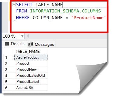 how to find table in sql