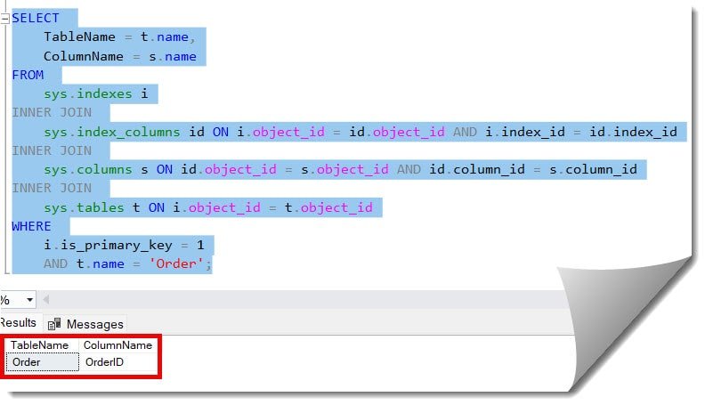 Get The Primary Key Of A Table In SQL Server