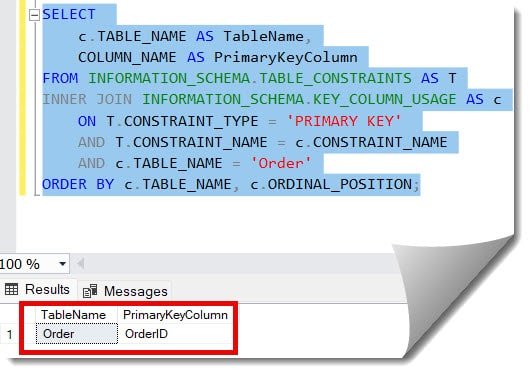 How To Get The Primary Key Of A Table In SQL Server