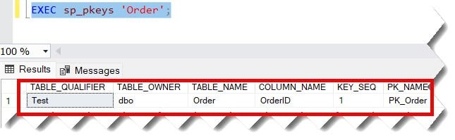 How to find the primary key of a table in SQL Server