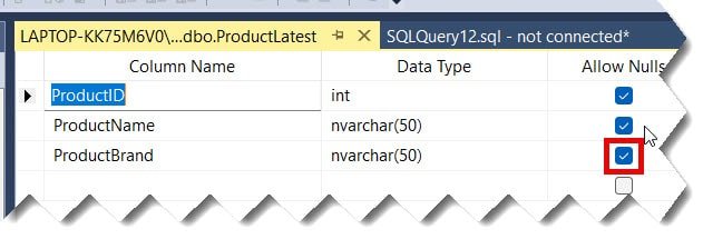 allow null in sql server