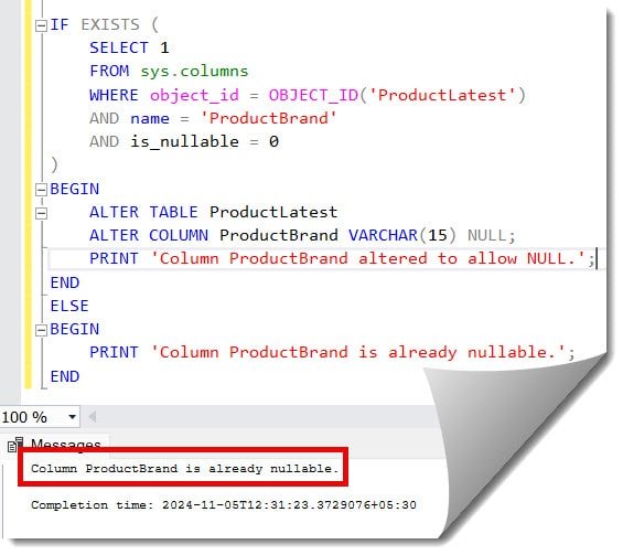 alter column to allow null sql server