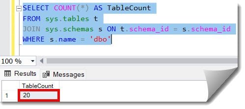 how to check table count in sql server