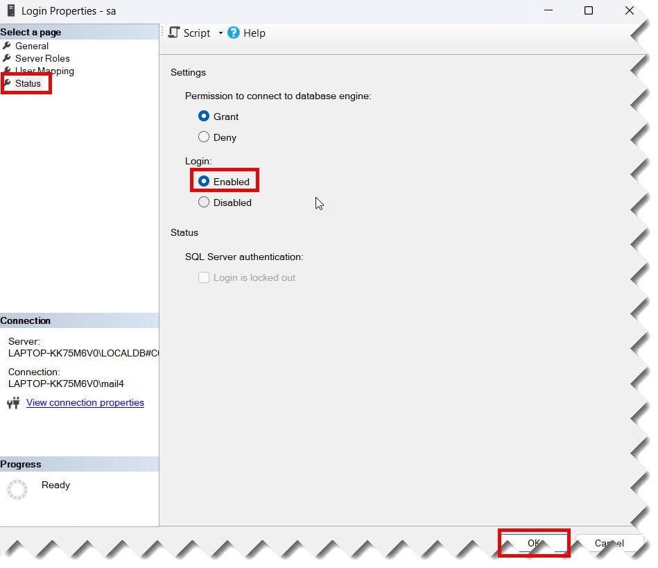 how to enable sa account in sql server 2014