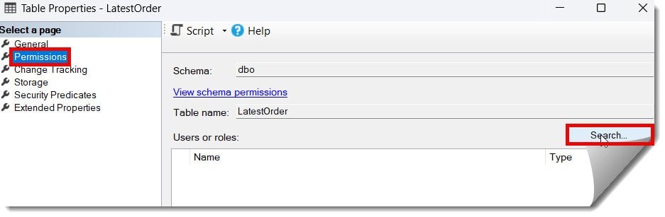 how to grant access to sql table