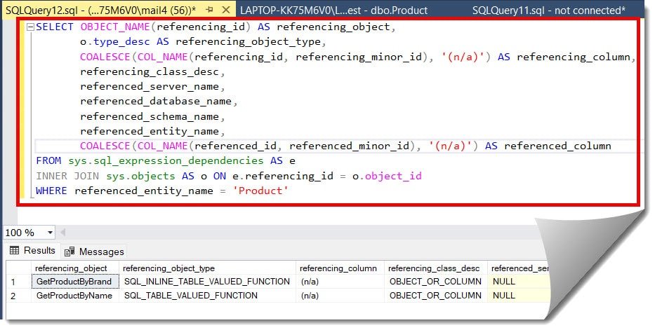 query to find table dependencies in sql server