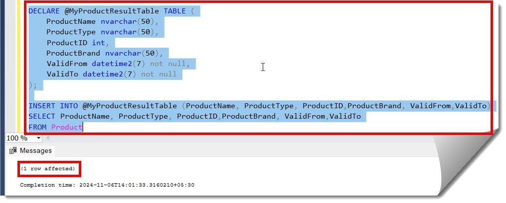 save sql query results to new table