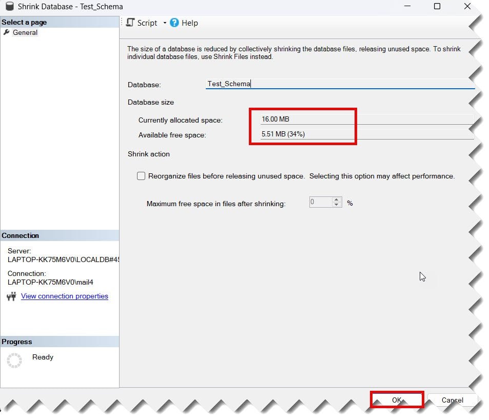 shrink sql server database