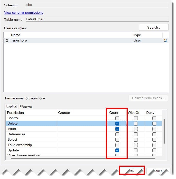 sql server grant permissions to user